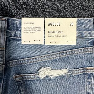 Agolde Parker Short Light Blue Distressed Denim Jean Shorts